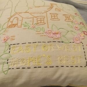 Antique Hand Embroidered Cottage Pillow